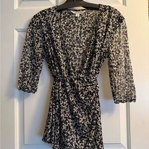 DVF Black and Ivory Printed Wrap top Diane Von Furstenberg
